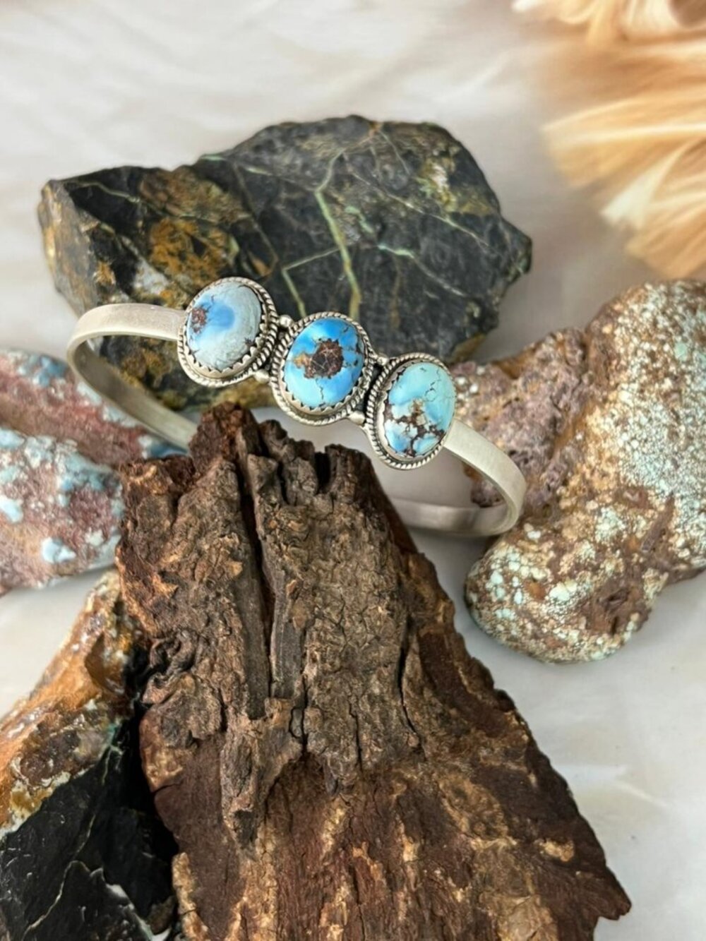 Handmade Sterling Silver Golden Hills Turquoise Bracelet "Signed Nizhoni"